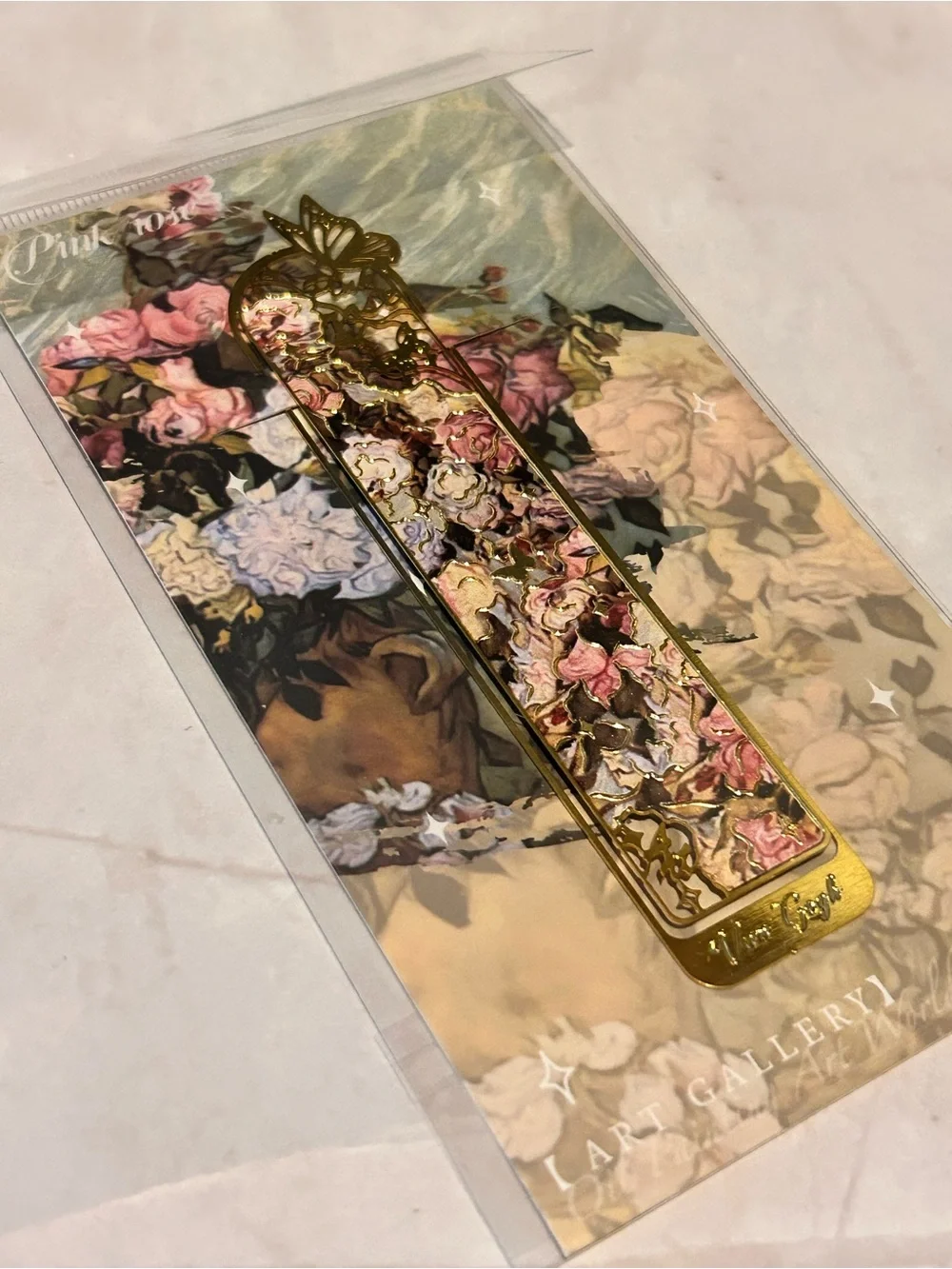 Art Gallery Van Gogh Inspired Pink Rose Metal Bookmark